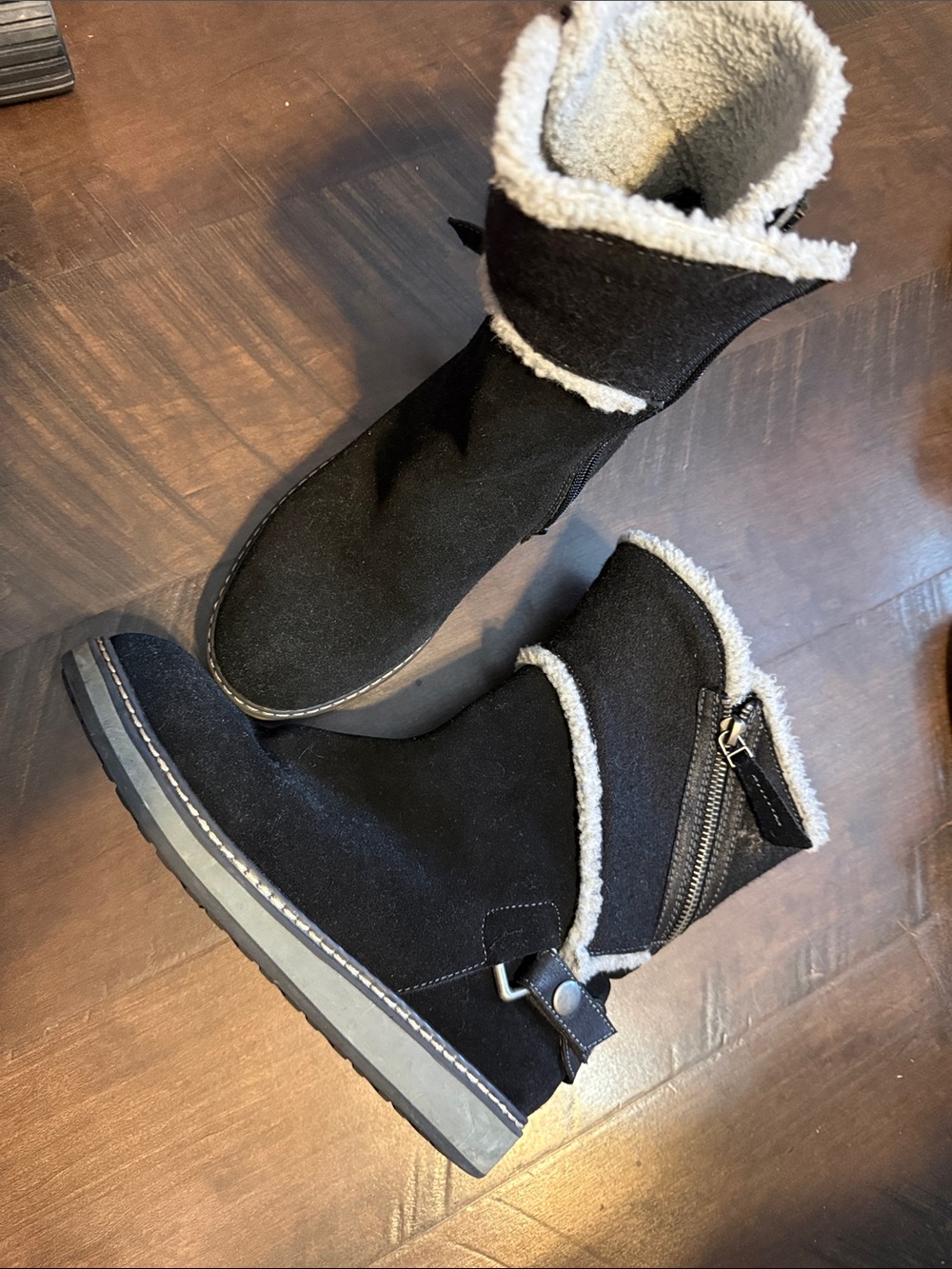 Black Suede-Look Shearling Lined Mid-Calf Boots